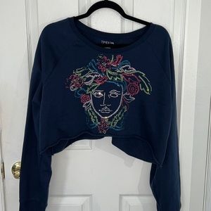 Handmade Versace Long Sleeve Sweatshirt Crop Top
